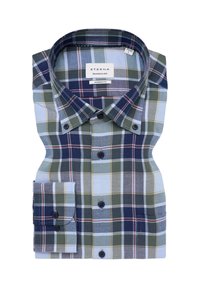 Katoenen geruit overhemd in blauw, groen en marineblauw, met een button-up kraag, knoopmanchetten en een modern fit ontwerp.