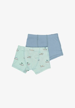 Boys' briefs i bomuldsblanding i lyseblå og mintgrøn. Mint har et bådmotiv; blå er ensfarvet. Begge har elastiske taljebånd og er syet.
