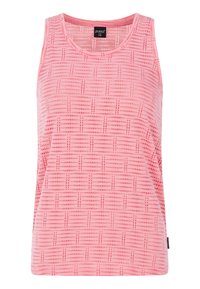 Pink sleeveless women's top with a textured dotted grid pattern and a round neckline, labeled size S36.