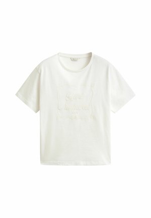 Weißes T-Shirt mit kurzen Ärmeln und Rundhalsausschnitt, vorne mit dezentem, in passender Stickgarnfarbe gesticktem Schriftzug "Gant Nantucket 1949".