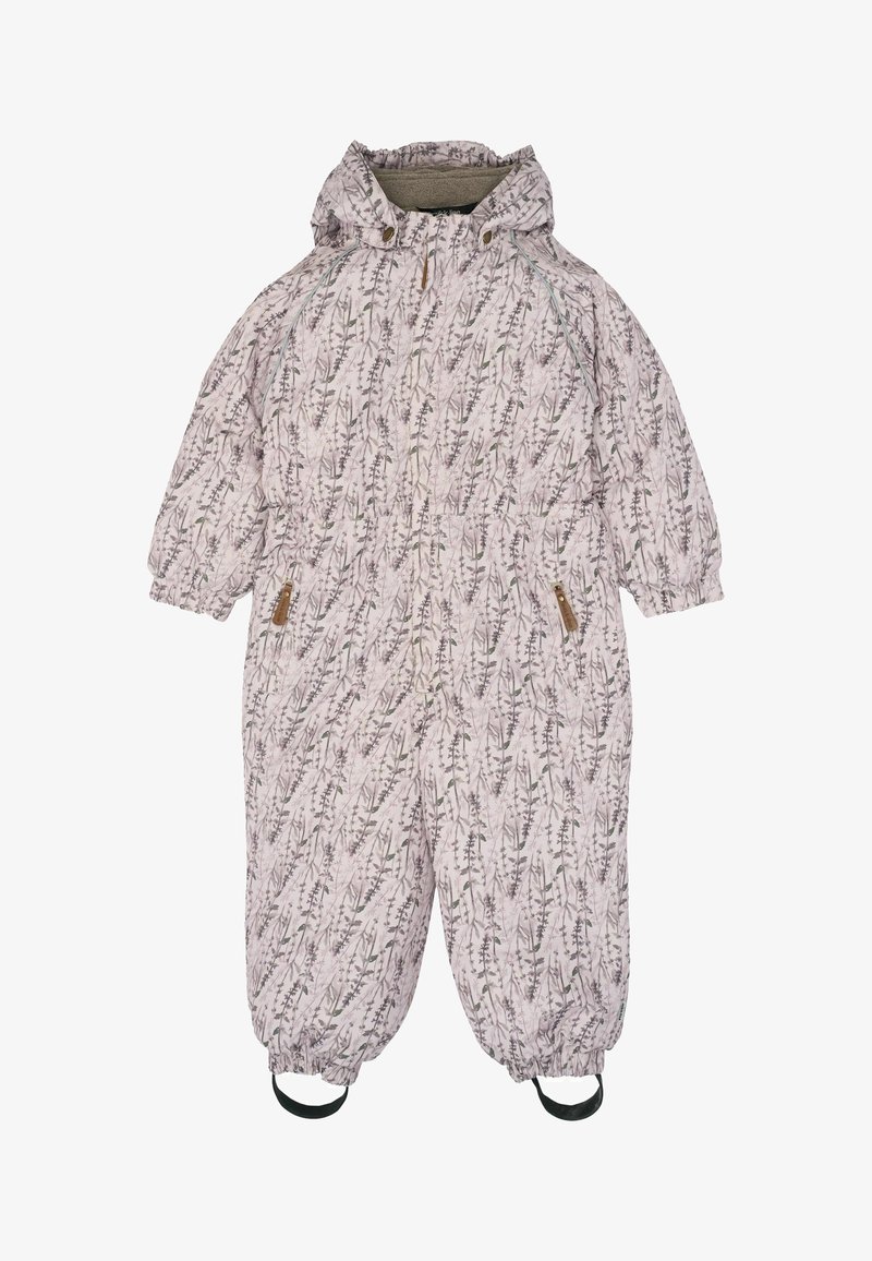 Kerge roosa talveülikond lilleprindiga. Omab kapuutsi, elastseid mansette ja jalateid kindla istuvuse tagamiseks. Ees on lukuga.