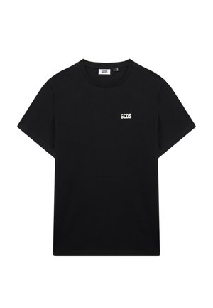 Sort kortærmet t-shirt med rund hals og lille hvidt "GCDS" logo på venstre brystområde.