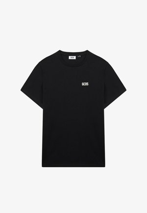 Sort kortærmet t-shirt med rund hals og lille hvidt "GCDS" logo på venstre brystområde.