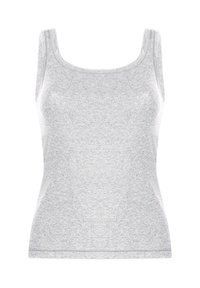 Grijze tanktop van een soepel, rekbaar materiaal. Ronde hals en brede banden. Aansluitend ontwerp met een rechte zoom. Minimalistische stijl, geen patronen.