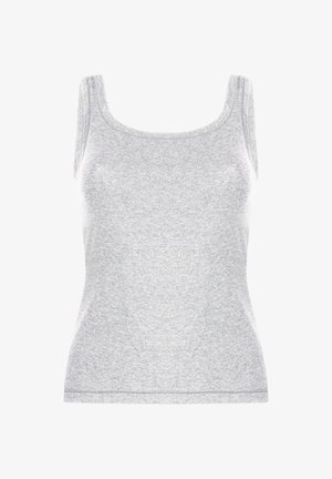 Grijze tanktop van een soepel, rekbaar materiaal. Ronde hals en brede banden. Aansluitend ontwerp met een rechte zoom. Minimalistische stijl, geen patronen.