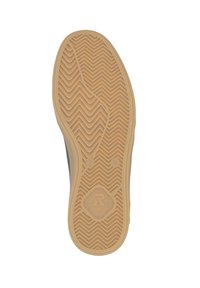 Suola di scarpa in gomma di colore beige con un motivo a ondulato, completa di logo e indicazioni di taglia. La suola presenta una finitura liscia e testurizzata per garantire aderenza.