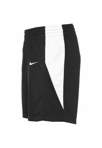 Pantaloni sportivi neri Nike con un pannello laterale bianco, cintura elastica e un piccolo logo bianco sul davanti. Tessuto leggero e traspirante.