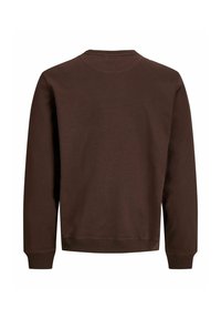 Sweat-shirt marron à manches longues col rond, vu de dos avec poignets et ourlet côtelés.