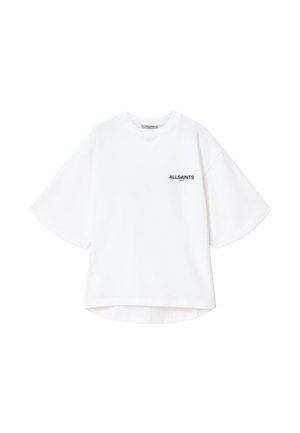 Άσπρο φαρδύ κοντομάνικο T-shirt με την επιγραφή «ALLSAINTS LONDON» σε μικρό μαύρο κείμενο στο αριστερό στήθος.
