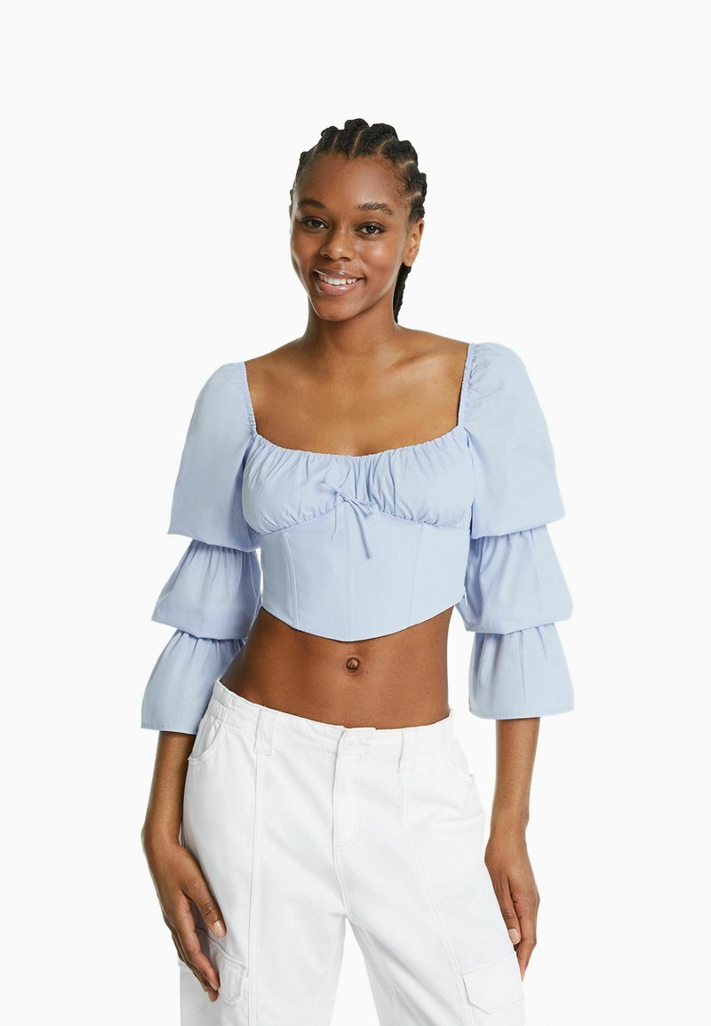 Bershka CROPPED LONG SLEEVE Blouse light blue Zalando.de