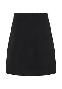 Zwarte A-lijn rok van gestructureerde stof, met een geribbelde tailleband en een gladde afwerking, met een eenvoudige en strakke silhouet.