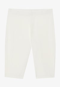 Shorts de vélo blancs à côtes avec une taille élastique, présentant une texture lisse et un design ajusté.
