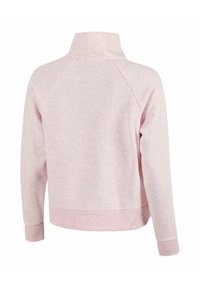 Sudadera de un suave tono rosa claro con cuello alto, mangas raglán y dobladillo acanalado. Tejido suave con una apariencia ligeramente texturizada.