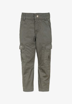 Cargo bukser i olivengrøn bomuld. Har to sidelommer, en knaplukning og dobbeltsyede sømme for holdbarhed. Blød tekstur.
