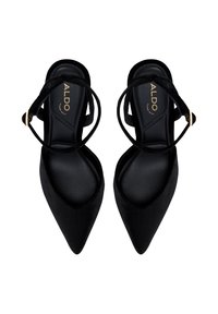 Schwarze spitze Absatzschuhe aus glattem Wildleder mit schmalem Knöchelriemen und goldener Akzentuierung. Mit gepolsterter Einlegesohle für zusätzlichen Komfort. Stilvolles Design.