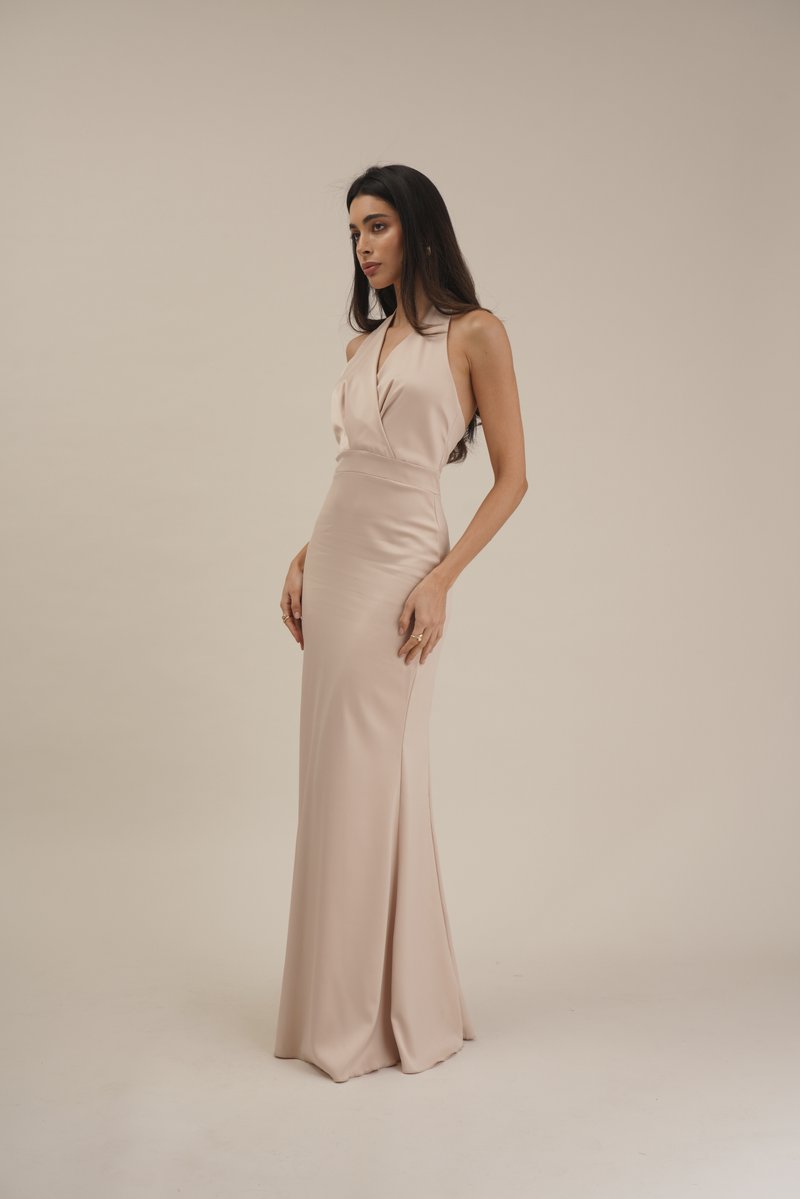 golden beach dress h&m Champagne Satin Prom Dresses Floor Length Trumpet/Mermaid Spaghetti Sp main image 1