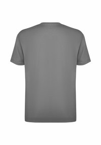 Grå kortermet t-skjorte laget av myk stoff. Har rund hals og enkelt design uten mønstre eller detaljer. Visning av bakside.