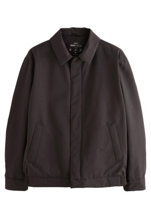 Vīriešu melna ūdensnecaurlaidīga jaka ar apkakli, noslēptām priekšējām pogām, sānu kabatām un elastīgām aprocēm, ar etiķeti "Next Drytech", izmērs M.