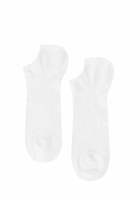 Vita bomullsknä sockor med en slät textur, rundad mudd och förstärkt tå. Designade för komfort och andningsförmåga.