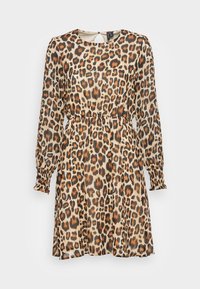 Klänning med leopardmönster och långa ärmar, smockade manschetter, en nyckelhålsrygg och insydd midja, tillverkad av lätt, texturerad tyg.