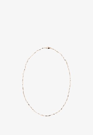 Collar chapado en oro con eslabones ovalados y redondos alternos, con pequeños acentos en negro, textura suave y cierre de broche seguro.