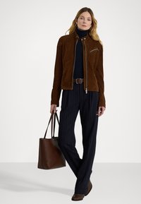 Lauren Ralph Lauren GOAT SUEDE MOTO JACKET - Skinnjacka - tobacco