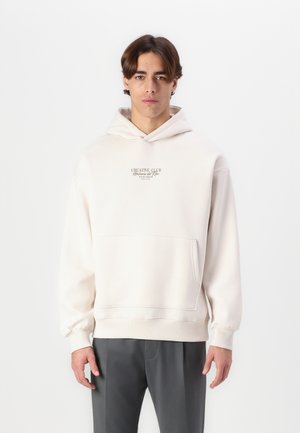 SLHBOXY CREATIVE CLUB HOODIE - Bluză de molton - white sandprint/desert taupe