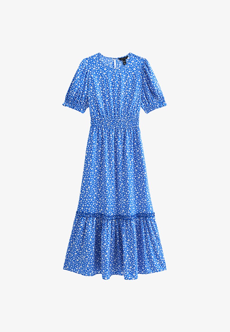 new look blue floral midi dress Blue Floral Short Sleeve Midi Dress