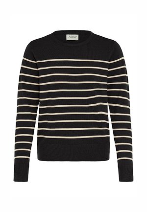 Randig svart och krämfärgad stickad tröja med rund halsringning, långa ärmar och ribbade mudd. Texturerat tyg med plaggslut som är figursytt.