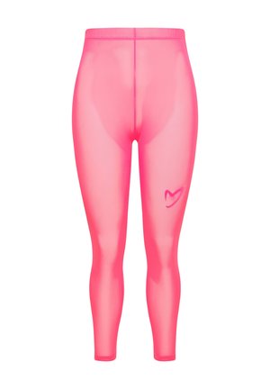 Różowe legginsy siateczkowe o elastycznym dopasowaniu. Posiadają wysoki stan i mały detal logo na jednej nodze. Gładka struktura i lekki design.