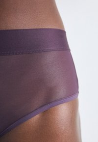 Lilla bikini-bunn med gjennomsiktige paneler og en matt midjebånd. Smoother tekstur med kontrasterende finish på stoff og elastikk.