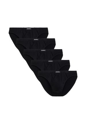 Pięć czarnych męskich slipów z etykietami „Atlantic”, ułożonych w przesuniętym stosie na białym tle.