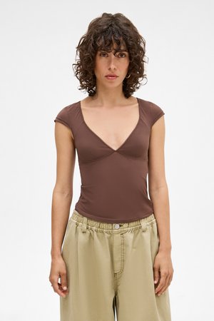 JETAIME CAP SLEEVE - Paprasti marškinėliai - chocolate