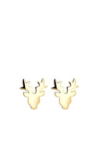 Guld- og studs øreringe formet som hjortehoveder med Gevir, der har en glat overflade og minimalistisk design.