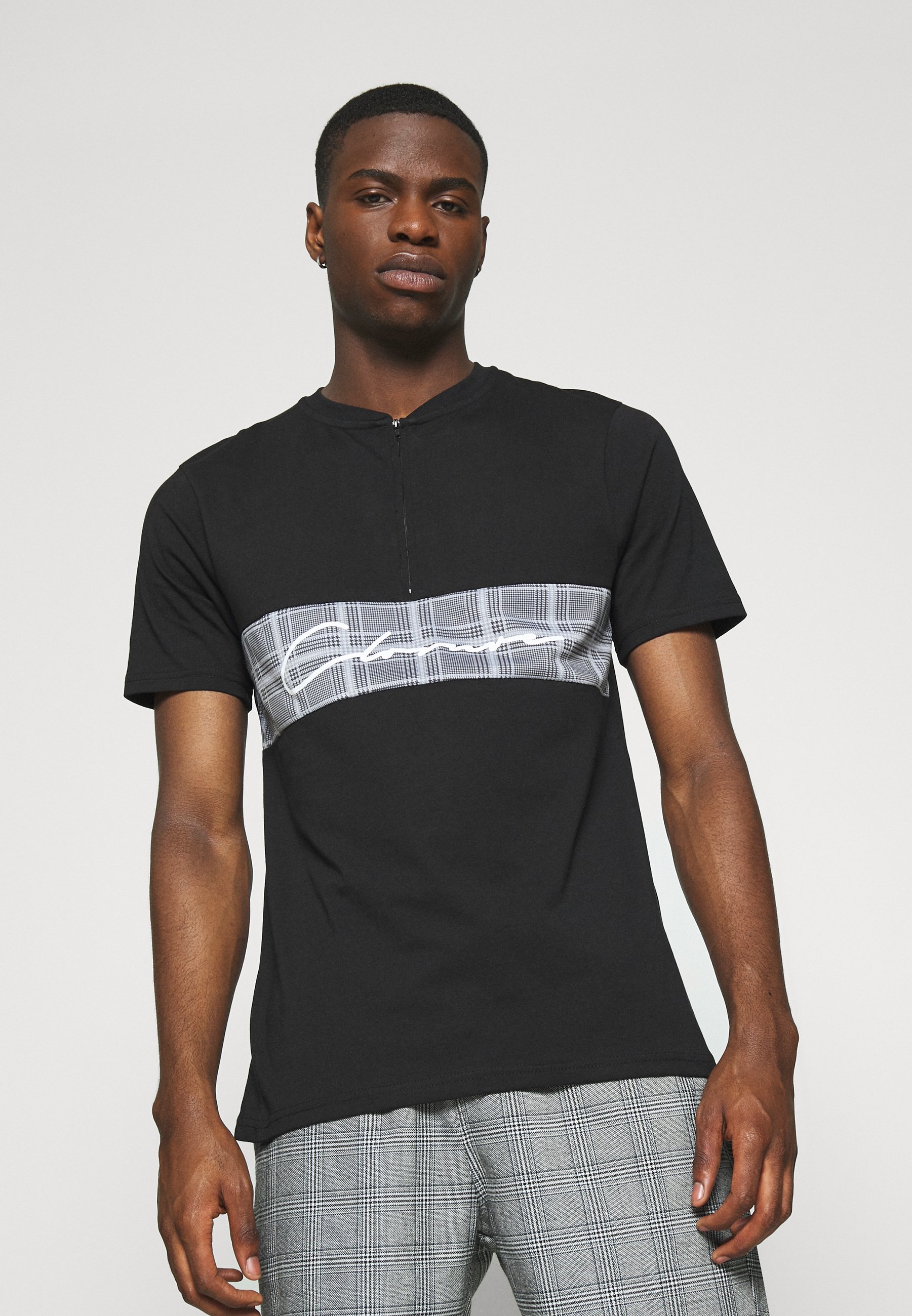 CLOSURE London BAND ZIP CHECKED TEE T shirts med print CLOSURE London BAND ZIP CHECKED TEE - T-shirts med print - black