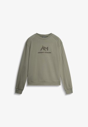 Felpa verde oliva con maniche raglan, caratterizzata da un logo testurizzato "ANTONY MORATO" in una tonalità più scura al centro della parte anteriore.