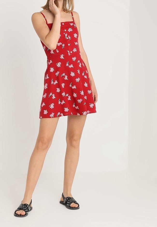 hollister red floral dress Hollister floral midi dress in dark red with sweetheart neckline