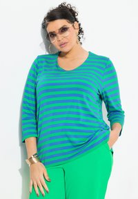 Ulla Popken STRIPED V-NECK 3/4 - Långärmad tröja - natural green