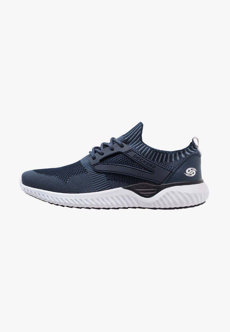 Zapatillas deportivas de color navy hechas de malla con un diseño texturizado, que cuenta con detalles en negro y una suela blanca. Incluyen cordones y un logo en el talón.