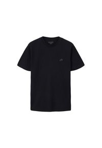 Μαύρο κοντομάνικο μπλουζάκι από βαμβάκι με στρογγυλή λαιμόκοψη. Διαθέτει μικρό, διακριτικό λογότυπο στην αριστερή πλευρά του στήθους. Ομαλή υφή.