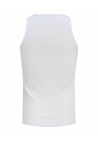 Λευκό ριμπ αμάνικο τοπ με ίσια βάση, εμφανίζεται από πίσω σε απλό λευκό φόντο.