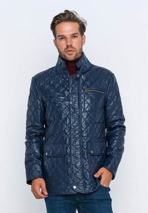 HIGH COLLAR - Leather jacket - dark blue