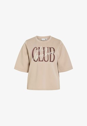 VILA, SHORT SLEEVED TOP VILOANA ROUND NECK - T-shirt imprimé - feather gray