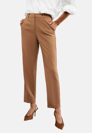 Braune, maßgeschneiderte Hose aus glattem Stoff, mit figurbetontem Schnitt, zwei Seitentaschen und geradem Bein.