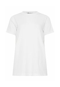Biała koszulka z krótkim rękawem i okrągłym dekoltem, o prostym kroju, z widoczną metką LTS wewnątrz kołnierza.