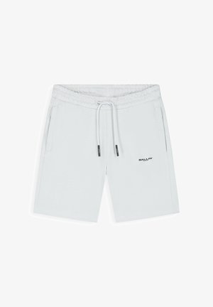 Witte casual shorts met elastische tailleband, trekkoord, zijzakken en klein "BALLIN'" logo op de rechterdij.