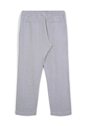 Graue Jogginghose mit elastischem Bund, zwei Gesäßtaschen, weiter Passform und glattem, leicht strukturiertem Stoff.