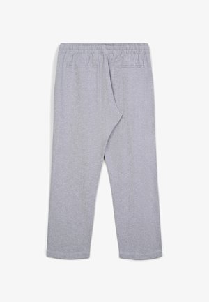 Graue Jogginghose mit elastischem Bund, zwei Gesäßtaschen, weiter Passform und glattem, leicht strukturiertem Stoff.