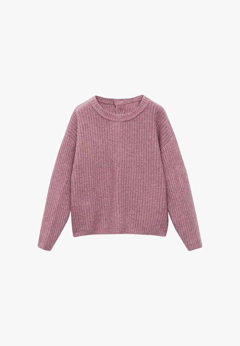 Svetr s dlouhým rukávem pletený v zaprášené růžové barvě s kulatým výstřihem a strukturovaným žebrováním.