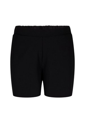 Mustad lühikesed püksid, millel on elastne vöökoht, sile tekstuur ja sirge lõige. Omab lihtsat, minimalistlikku disaini ilma lisadeta.